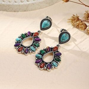 Bohemian Style Multicolor Teardrop Chunky Statement Stud Dangle Earrings Casual